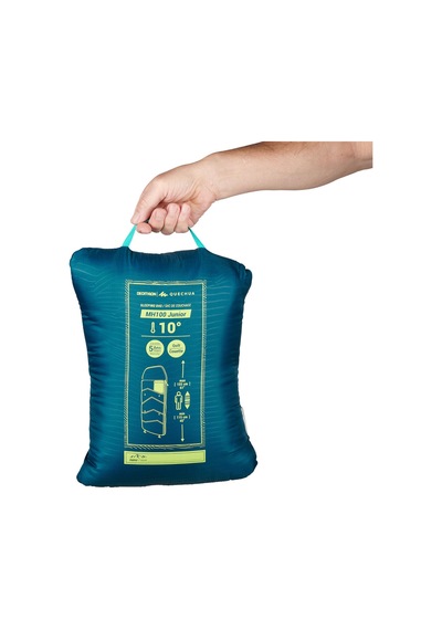 Quechua Çocuk Outdoor Uyku Tulumu - Mavi - 10 C Konfor - Mh100 Koyu Petrol Mavisi/lime Yeşili/taş Grisi