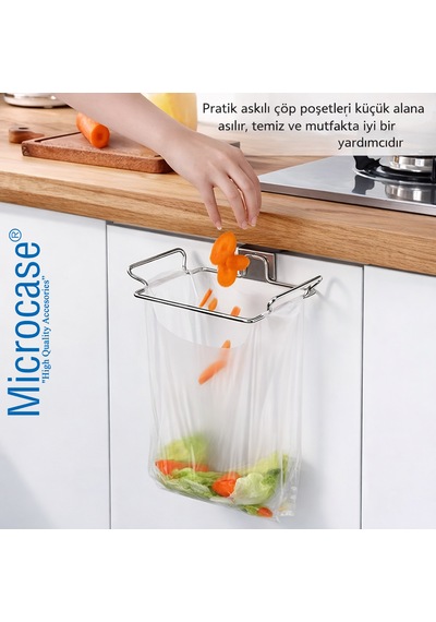 Microcase Mutfak Dolabına Monte Çok Amaçlı Çöp Poşeti Askılığı 2 Adet Al5444 Gümüş