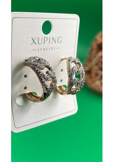 Xuping Rose Gold Zincir Desenli Taşlı Halka Küpe Gold
