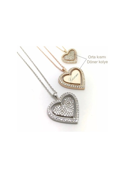 Gümüş Kalpli İsim Yazılabilen Gümüş Kolye Rose Gold