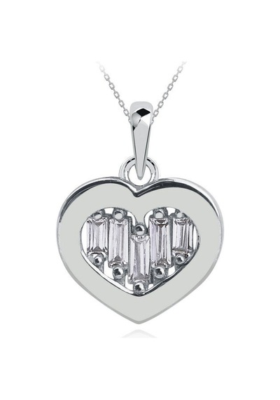 Diamond Line - Gülaylar - Beyaz Altın 8 Ayar Kalp Kolye Standart N11.23596