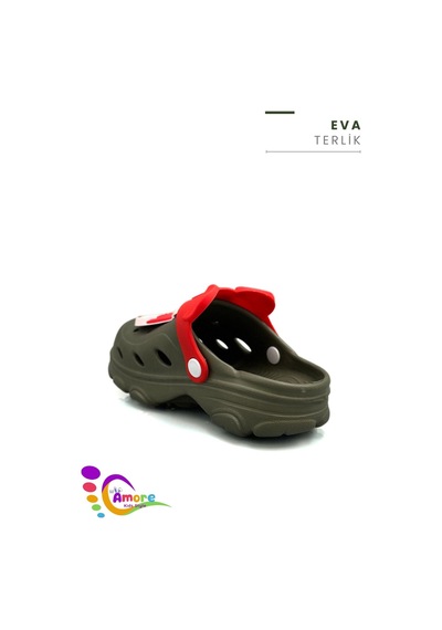 Sermoda Gözlük Desen Ayıcıklı Eva Çocuk Plaj Havuz Terlik Sabo Terlik Haki Kırmızı