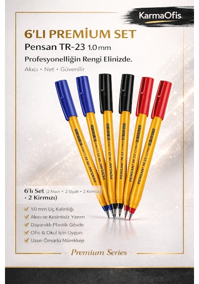 Tr-23 1.0 Mm Tükenmez Kalem Seti 6 Lı Mavi, Siyah, Kırmızı 6'lı Set