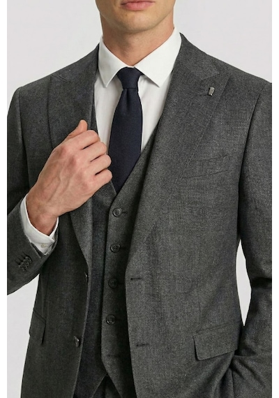 Giotelli Erkek Antrasit Dar Kesim Slim Fit Yünlü 6 Drop Yelekli Klasik Takım Elbise
