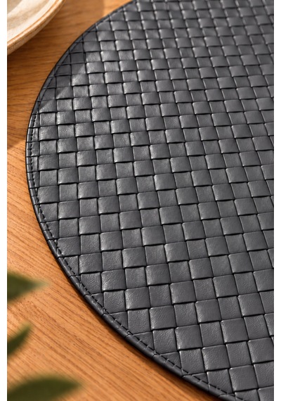 2 Li 38 Cm Yuvarlak Deri Amerikan Servis Supla Örgü Desenli Tabak Altlığı Gri - 939602924 Gri