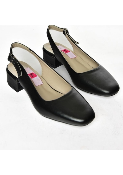 Fox Shoes S908040003 Siyah Hakiki Deri Kalın Topuklu Kadın Ayakkabı Siyah