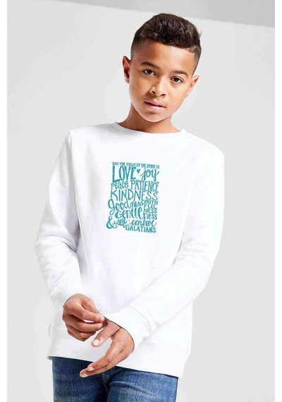 Tshirthane Love Joy Peace Baskılı Unisex Çocuk Beyaz Sweatshirt (534643154) Beyaz