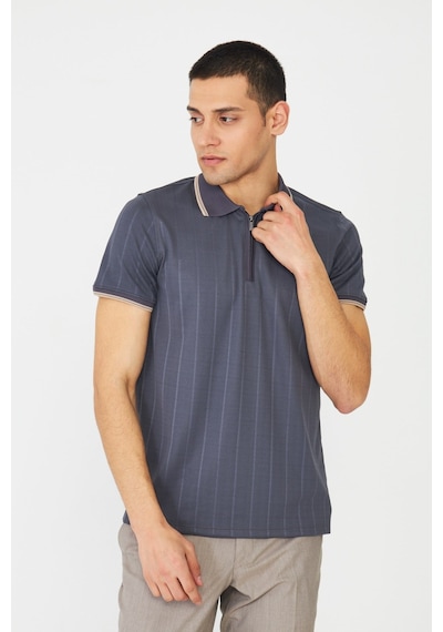 Gri Fermuarlı Polo Yaka Erkek T-shirt Füme