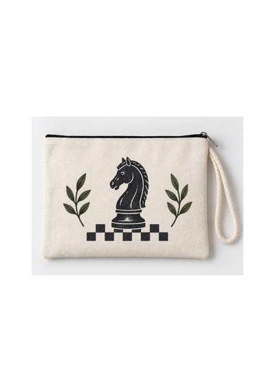 Satranç Atı Baskılı Fermuarlı Makyaj Çantası Bozuk Para Cüzdanı Clutch