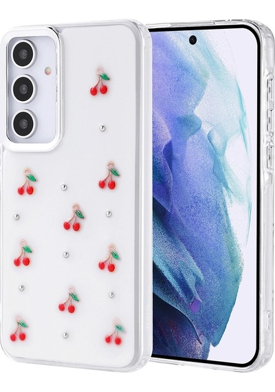 Samsung Uyumlu Galaxy A55 Kılıf Airbag Tasarımlı Simli Şeffaf Zore Kutup Kapak Kiraz