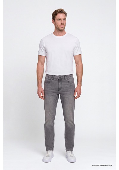 Ac&Co / Altınyıldız Classics Erkek Grı Pamuklu Comfort Fit Rahat Kesim 5 Cepli Esnek Rahat Jean Kot Denim Pantolon Gri