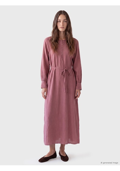 Lcw Modest Pembe Bisiklet Yaka Müslin Elbise