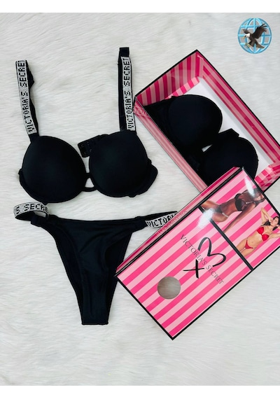 Victoria's Secret Victoria"s Secret Pusch Up Set Alt Üst Dolgulu Sütyen Ve Külot Takım 2"li Set Siyah