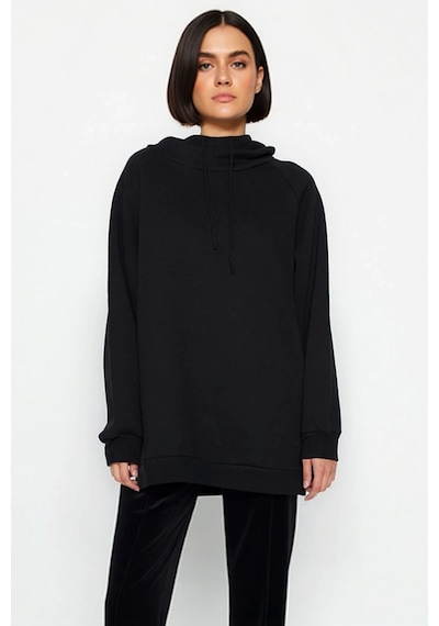Benerly Kadın Kapüşonlu Düşük Kol Uzun Sweatshirt Fonksiyonel Dayanıklı K siyah