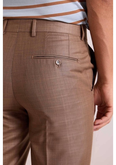 Erkek Bej Regular Fit Yün Kumaş Pantolon