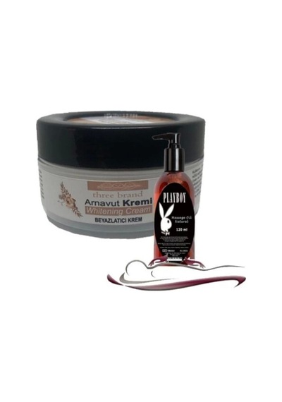Playboy Three Brand Whitening Cream 4 Adet Arnavut Kremi 50 Ml Aklık Kremi İle 120ml Masaj Yağı