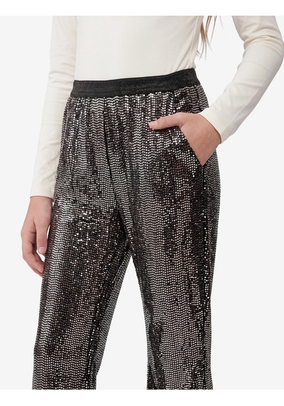 Koton Beli Lastikli Pullu Payetli İspanyol Paça Pantolon Gri 7wkg40109ak