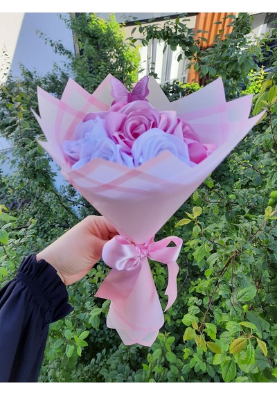 7 Li Solmayan Gül Buketi Pembe-beyaz Karışık Dışı Pembe Jelatin Pembe-beyaz