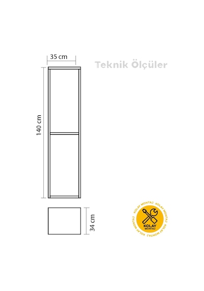 Galata Boy Dolabı Beyaz 140X35X34 Cm Çok Renkli