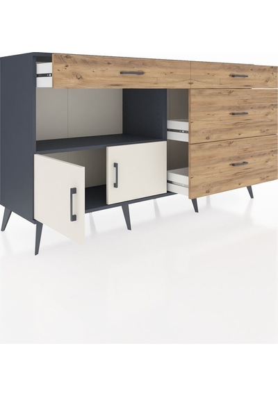 Hyperion Konsol Tek Raflı 4 Çekmeceli 2 Kapaklı 176x44x99 Antrasi Antrasit-aytaşı/çam Hyperion Konsol Tek Raflı 4 Çekmeceli 2 Kapaklı 176x44x99 Antrasi Antrasit-aytaşı/çam