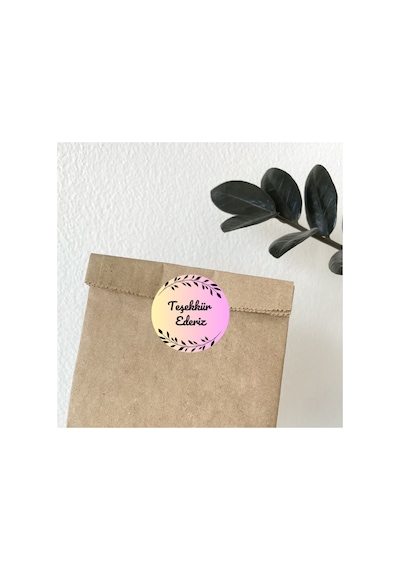 96'lı Pembe Yaprak Detaylı Teşekkür Ederiz Paket Etiketi 4x4 Cm Yuvarlak Müşteri Teşekkür Sticker Ambalaj