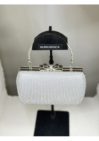 Nurkaraca 25y4431 Fiyonk Detaylı Sıra Taşlı Kasalı Abiye Çanta Kadın 18x12cm