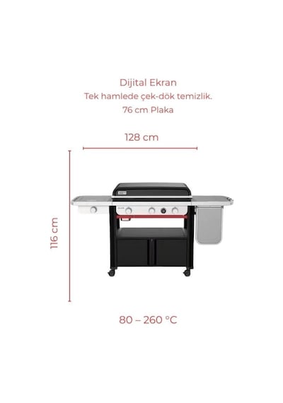 Weber Slate Gpd 76 Cm Premium Griddle Side Burner'lı Plancha-194 Siyah