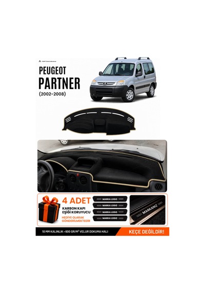 Peugeot Partner 2002-2008 Uyumlu Torpido Örtüsü, Torpido Kılıfı - Siyah Bej
