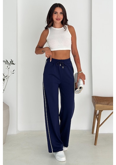 Noa & Noa Kadın Lastikli Bel Bağcıklı Bol Paça Pantolon Rahat & Minimal Stil Lacivert