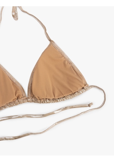 Koton Boyundan Bağlamalı İp Askılı Parlak Üçgen Bikini Üstü Bakır 6sak10169mm