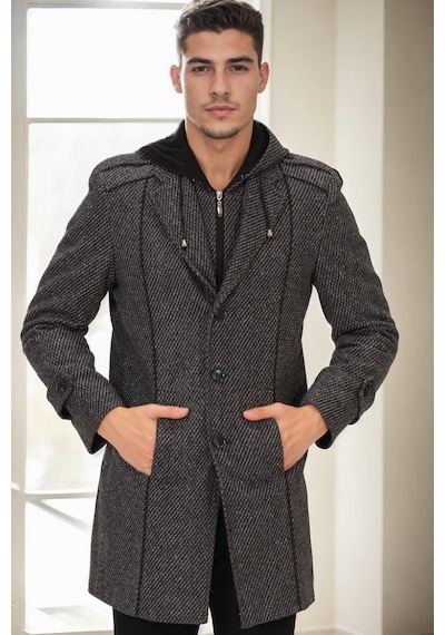 Plt9334 Dewberry Erkek Palto-desenli Gri Desenli Gri