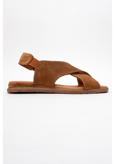 Luvishoes 706 Hakiki Deri Taba Suet Kadın Sandalet Taba
