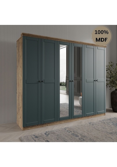 Dali 6 Kapılı Mdf Country Gardırop Yeşil