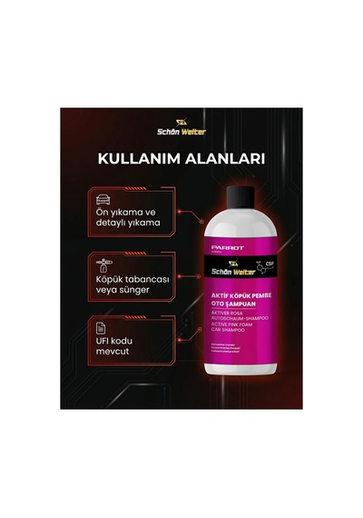 Araç Oto Aktif Köpük Pembe Oto Şampuan 500ml Parrot