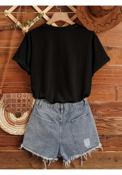 Uyguntarz Unisex Pusula Baskılı Tasarım Tshirt Siyah