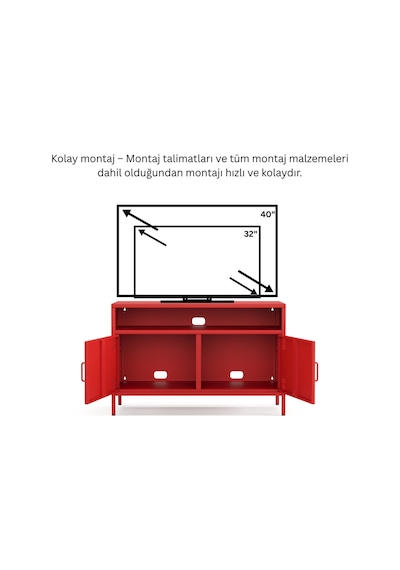 Pera Tv Ünitesi, Tv Dolabı,2 Kapaklı, Açık Raflı 100,50 X 40 X 64,50 Cm Ral 3020 Kırmızı Pera Tv Ünitesi, Tv Dolabı,2 Kapaklı, Açık Raflı 100,50 X 40 X 64,50 Cm Ral 3020 Kırmızı