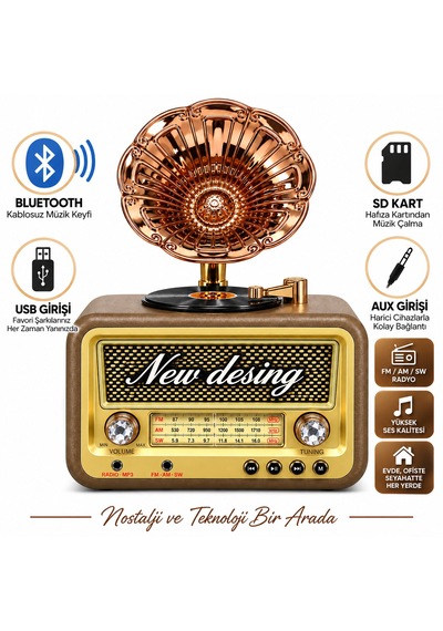 Dosound Ds-2527b Retro Radyo Bluetooth Usb Sd Kart Aux Fm Am Sw Taşınabilir Müzik Çalar