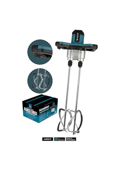Assur 2100W Çift Karıştırıcılı Mikser Harç Boya ve Alçı Karıştırma Makinesi - 3204