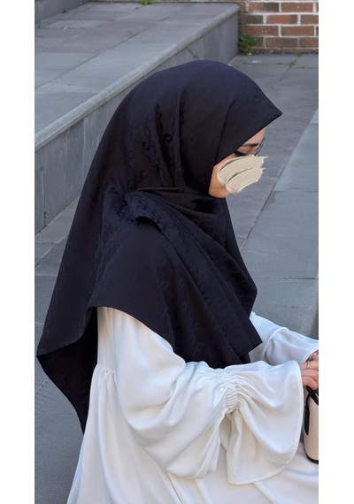 Qalortex Scarf Premium Jakarlı Mira B.boy Eşarp - Siyah