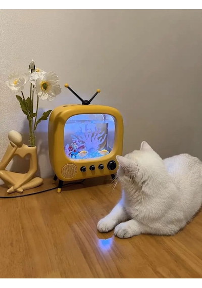 Techtic Tv Şekilli Işıklı Mini Akvaryum Beta Balık Tankı Led