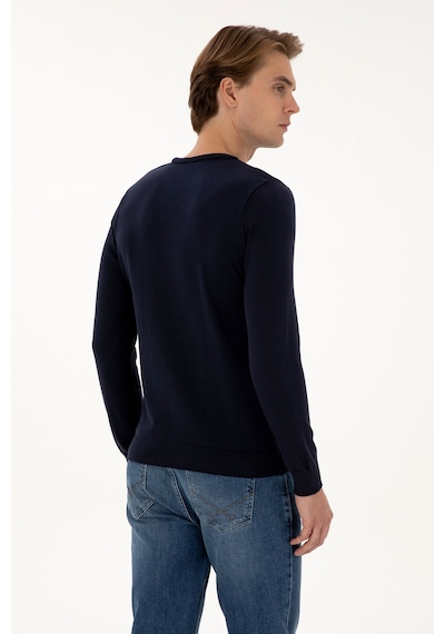U.S. Polo Assn. Erkek Slim Fit Bisiklet Yaka Lacivert Basic Kazak 50307779-VR033
