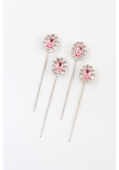 Numetal 4lü Pembe Kristal Taşlı Eşarp İğnesi. Şal İğnesi. Türban İğnesi. Başörtü İğnesi. Eşarp Ve Şal İğnesi Gümüş
