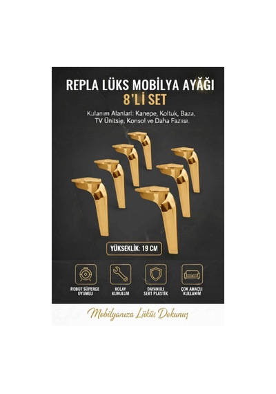 Repla Mobilya Kanepe Tv Ünitesi Koltuk Ve Konsol Dolap Ayağı 19 Cm Altın Kanepe