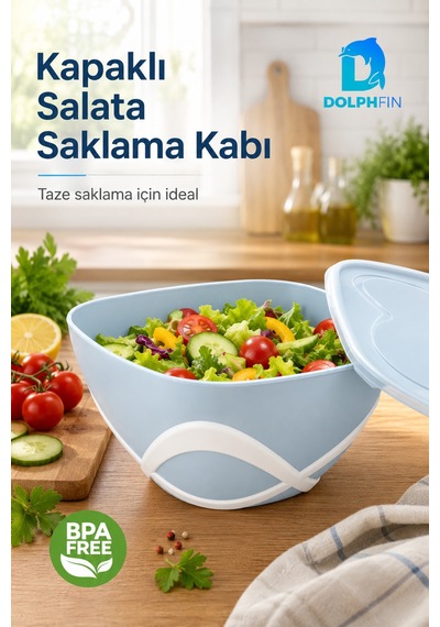 4,5 L Kapaklı Salata Saklama Kabı Bpa Free Taşıma Saplı Mavi Çok Renkli