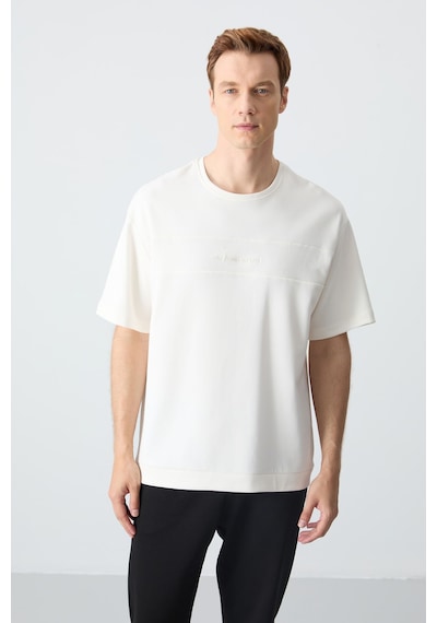 Tommy Life Ekru Siyah Pamuklu Kalın Yumuşak Dokulu Oversize Fit Basic Erkek Eşofman Takım - 85261 Ekru - Siyah