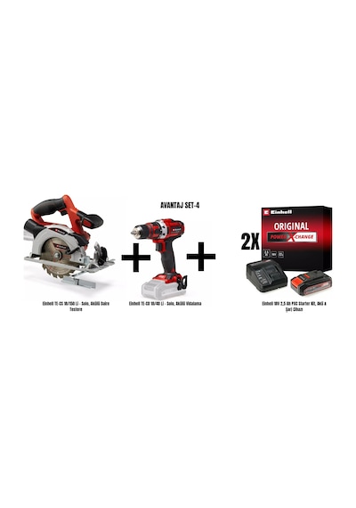 Einhell Set-4 Einhell Te-cs 18/150 Li Akülü Daire Testere+einhell Te-cd 18/40 Li Akülü Vidalama+2xeinhell 18v 2,5 Ah Pxc Starter Kit, Akü & Şarj