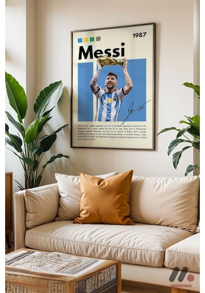 Messi Futbol Posteri, Siyah Çerçeveli Duvar Tablosu - Spor Severlere Hediye