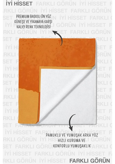 Kedi Figürlü Modern Plaj Havlusu-turuncu Beyaz Minimalist Havuz Deniz Hızlı Kuruyan Mikrofiber Havlu Sisli İncir