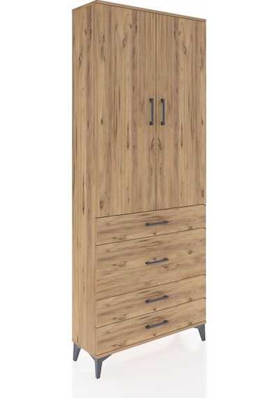 Arges Dolap 2 Raflı 4 Çekmeceli Tek Askılı 88x30x221 Çam-çam Atlas Çam