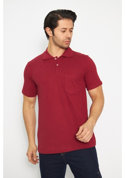 T-shirt Polo Yaka Kısakol %100 Pamuk Cepli Bordo